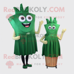 Forest Green French Fries mascot costume character dressed with a Cocktail Dress and Shoe clips