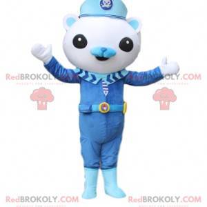 Mascot little white teddy bear in stewart outfit -