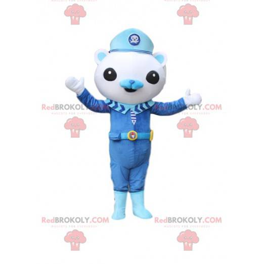 Maskot lille hvid bamse i stewart-outfit - Redbrokoly.com
