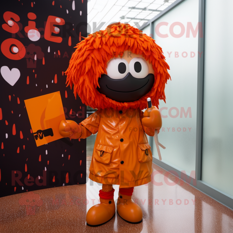 Rust Love Letter mascot costume character dressed with a Raincoat and Shoe laces Rust Love Letter mascot costume character dressed with a Raincoat and Shoe laces