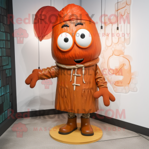 Rust Love Letter mascot costume character dressed with a Raincoat and Shoe laces