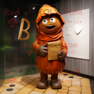 Rust Love Letter mascot costume character dressed with a Raincoat and Shoe laces