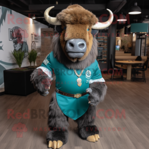 Blågrøn Bison maskot...