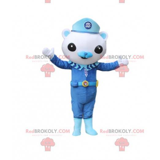 Mascot little white teddy bear in stewart outfit -