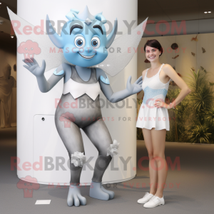 Gray Tooth Fairy mascot costume character dressed with a One-Piece Swimsuit and Brooches