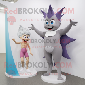 Gray Tooth Fairy mascot costume character dressed with a One-Piece Swimsuit and Brooches