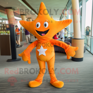 Orange Starfish mascot costume character dressed with a Leggings and Earrings