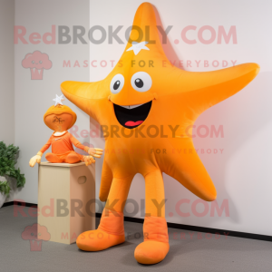 Orange Starfish mascot costume character dressed with a Leggings and Earrings