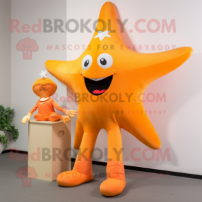 Orange Starfish mascot costume character dressed with a Leggings and Earrings