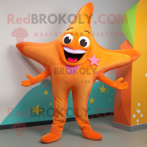 Orange Starfish mascot costume character dressed with a Leggings and Earrings