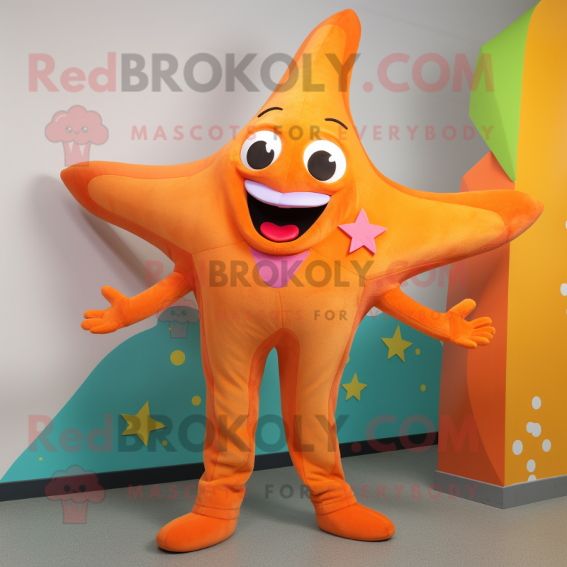 Orange Starfish mascot costume character dressed with a Leggings and Earrings Orange Starfish mascot costume character dressed with a Leggings and Earrings