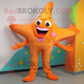 Orange Starfish mascot costume character dressed with a Leggings and Earrings