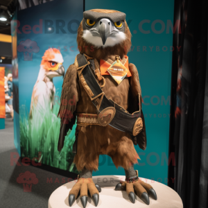 Brown Hawk mascot costume character dressed with a Bermuda Shorts and Earrings