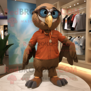 Brown Hawk mascot costume character dressed with a Bermuda Shorts and Earrings