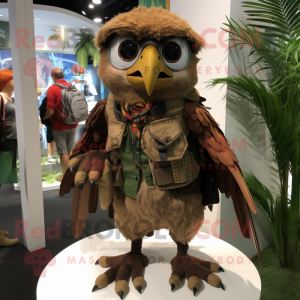 Brown Hawk mascot costume character dressed with a Bermuda Shorts and Earrings