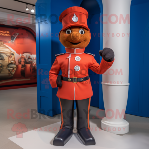 Rust British Royal Guard mascot costume character dressed with a Joggers and Mittens