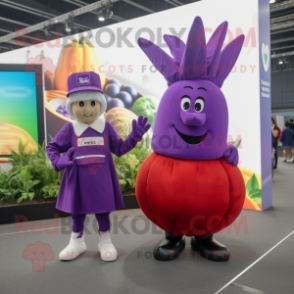 Purple Beet mascot costume character dressed with a A-Line Dress and Berets