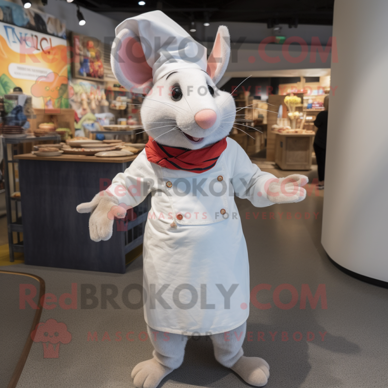 White Ratatouille mascot costume character dressed with a Boyfriend Jeans and Headbands