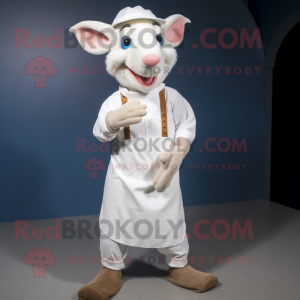 White Ratatouille mascot costume character dressed with a Boyfriend Jeans and Headbands