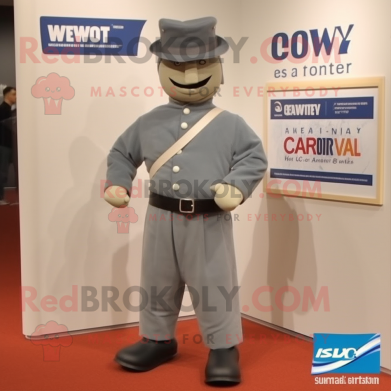 Gray Civil War Soldier mascot costume character dressed with a T-Shirt and Belts