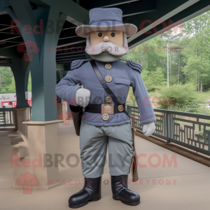 Gray Civil War Soldier mascot costume character dressed with a T-Shirt and Belts