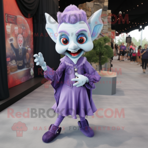 Lavender Vampire mascot costume character dressed with a Romper and Shoe clips