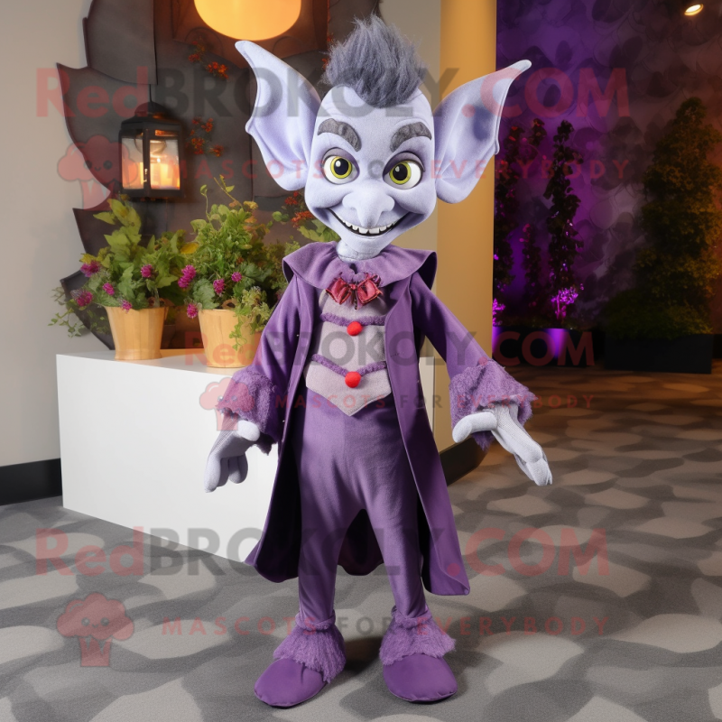 Lavender Vampire mascot costume character dressed with a Romper and Shoe clips