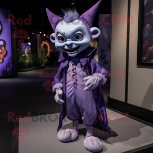 Lavender Vampire mascot costume character dressed with a Romper and Shoe clips