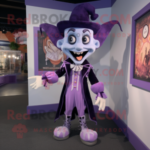 Lavender Vampire mascot costume character dressed with a Romper and Shoe clips