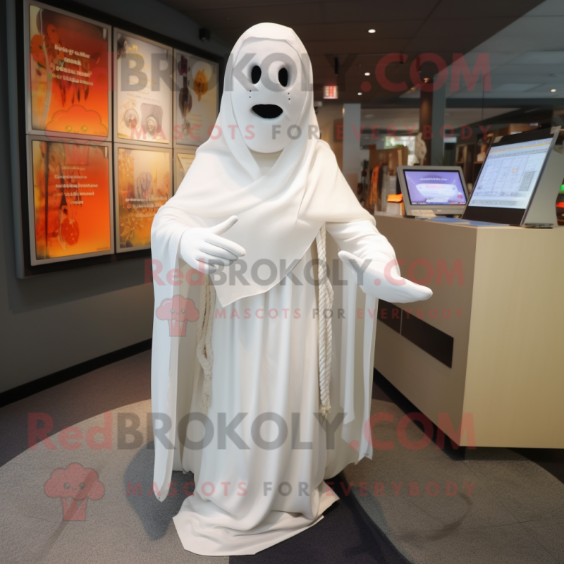 White Graveyard mascot costume character dressed with a Trousers and Shawls White Graveyard mascot costume character dressed with a Trousers and Shawls