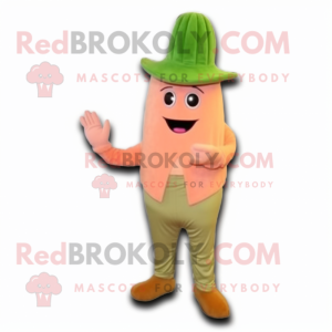 Peach Asparagus mascot costume character dressed with a Corduroy Pants and Hats