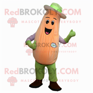 Peach Asparagus mascot costume character dressed with a Corduroy Pants and Hats
