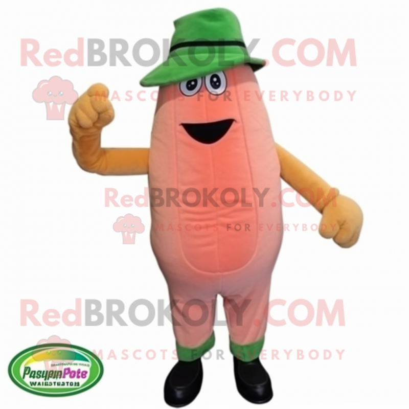 Peach Asparagus mascot costume character dressed with a Corduroy Pants and Hats Peach Asparagus mascot costume character dressed with a Corduroy Pants and Hats