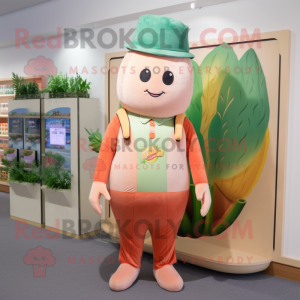Peach Asparagus mascot costume character dressed with a Corduroy Pants and Hats