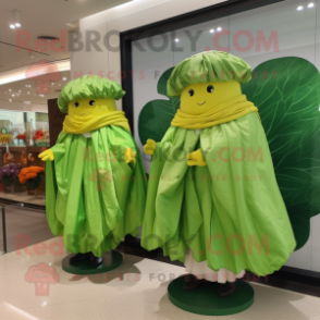 Peach Cabbage Leaf mascot costume character dressed with a Raincoat and Shawls
