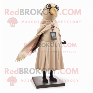 Beige Blackbird mascot costume character dressed with a A-Line Dress and Scarf clips