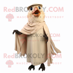 Beige Blackbird mascot costume character dressed with a A-Line Dress and Scarf clips