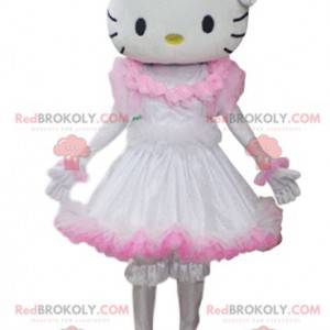 Mascotte Hello Kitty con un vestito bianco e rosa -