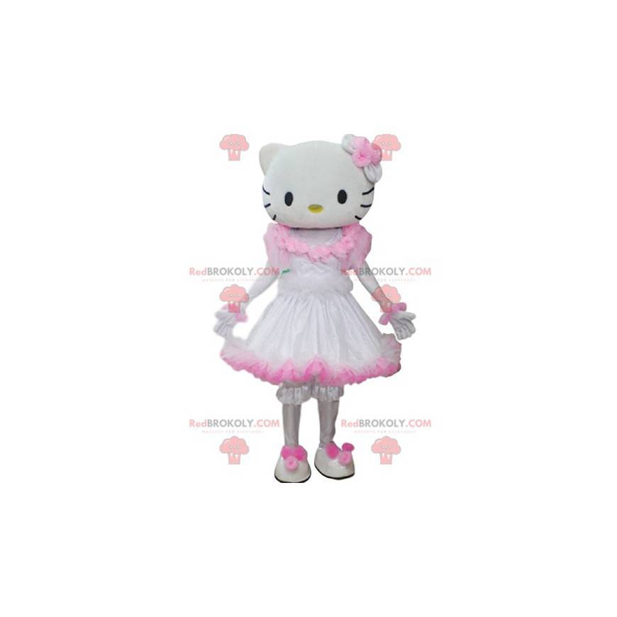 Mascote da Hello Kitty com vestido branco e rosa - Mascote da Hello Kitty com vestido branco e rosa -
