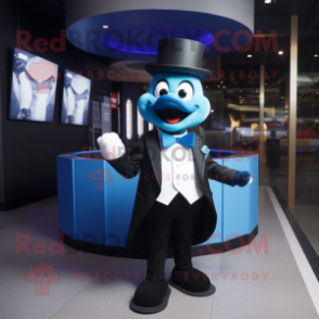 Blue Pendant mascot costume character dressed with a Tuxedo and Headbands