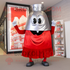 Silver Bottle Of Ketchup mascot costume character dressed with a Leggings and Clutch bags