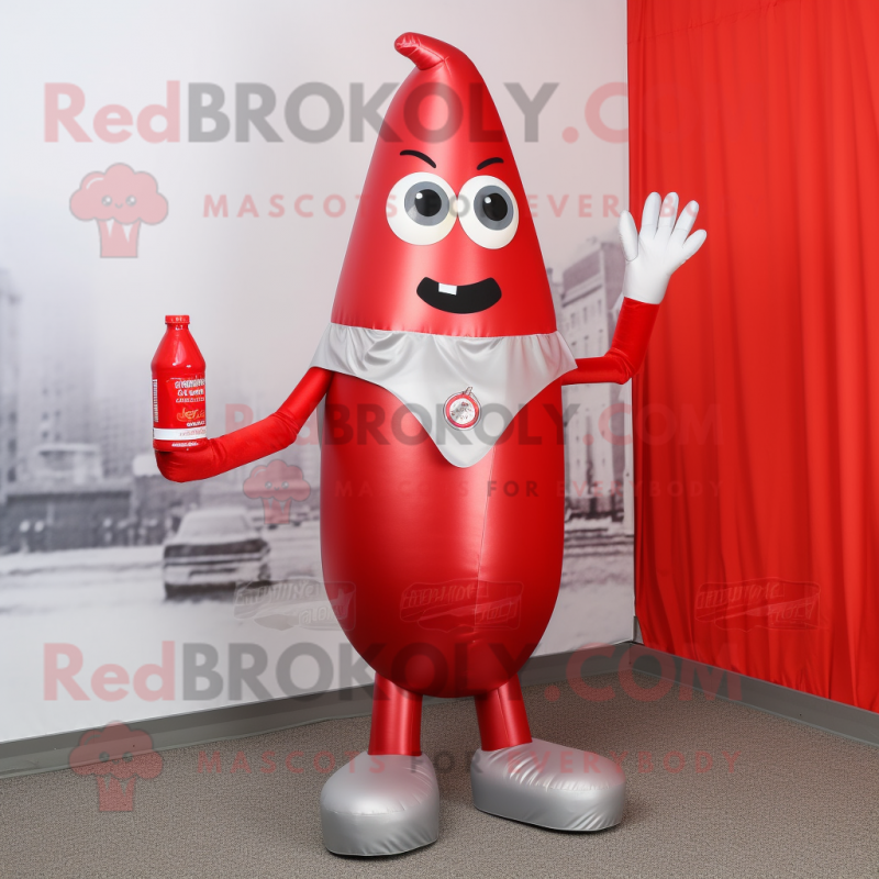 Silver Bottle Of Ketchup mascot costume character dressed with a Leggings and Clutch bags