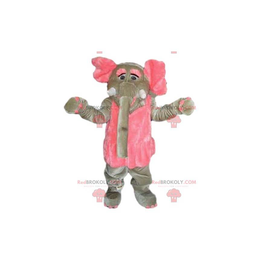 Mascote de elefante cinza e rosa. Fantasia de elefante -
