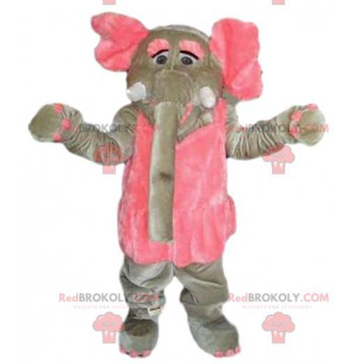 Mascotte d'éléphant gris et rose. Costume d'éléphant -