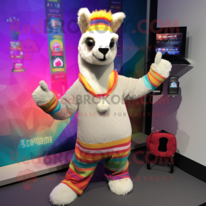 nan Llama mascot costume character dressed with a Yoga Pants and Mittens