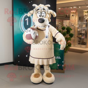 Cream Rugby Ball mascot costume character dressed with a Midi Dress and Scarf clips