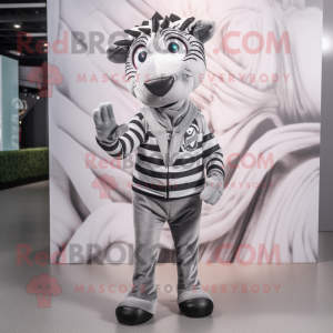 Silver Zebra mascot costume character dressed with a Skinny Jeans and Beanies