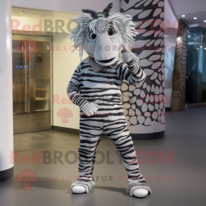 Silver Zebra mascot costume character dressed with a Skinny Jeans and Beanies