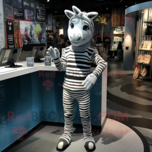 Silver Zebra mascot costume character dressed with a Skinny Jeans and Beanies