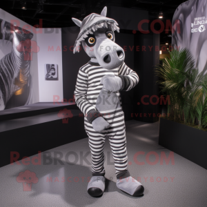 Silver Zebra mascot costume character dressed with a Skinny Jeans and Beanies